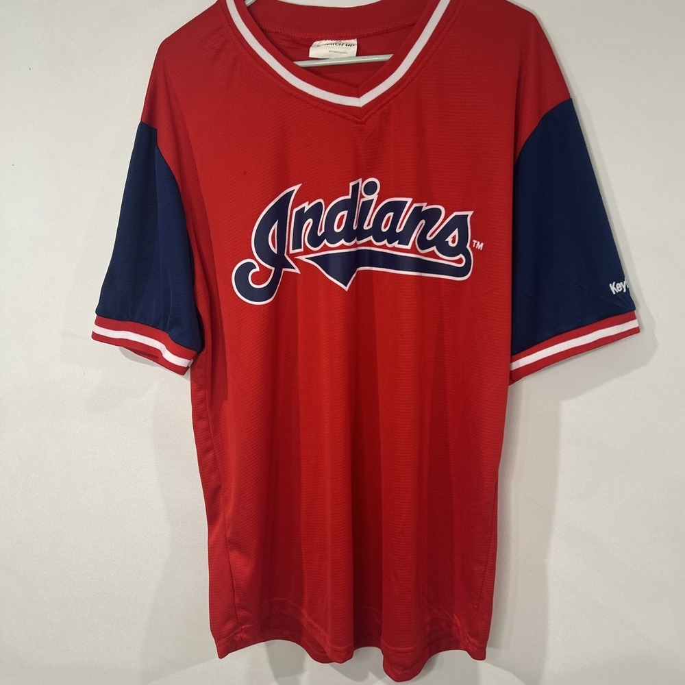 Vintage Cleveland Indians Pullover Field Jersey Men's  XL Rd/Wt/Blu Key Bank #12